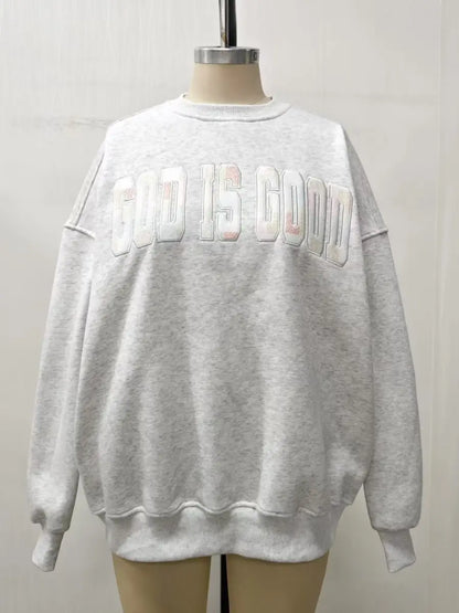God Is Good Quilted Sweatshirt | Pastel Embroidered Faith Crewneck