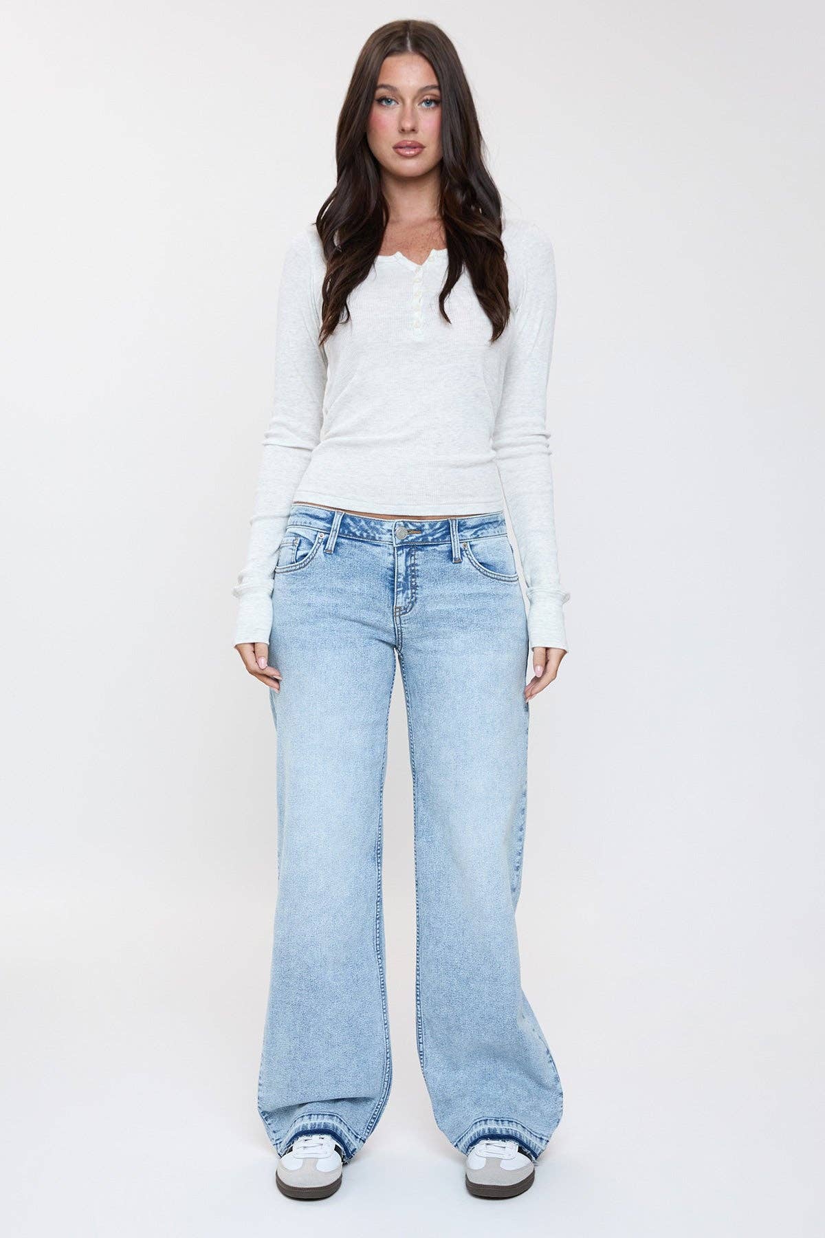 Brittany Release Hem Straight Jeans | YMI Low Rise Wide Straight Denim