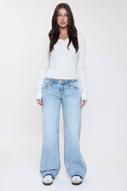 Brittany Release Hem Straight Jeans | YMI Low Rise Wide Straight Denim