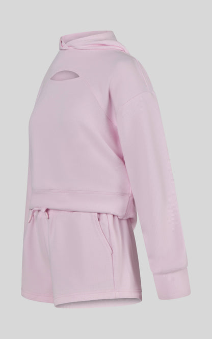 Girls Blush Waffle Hoodie & Shorts Set | Cozy Two-Piece Outfit