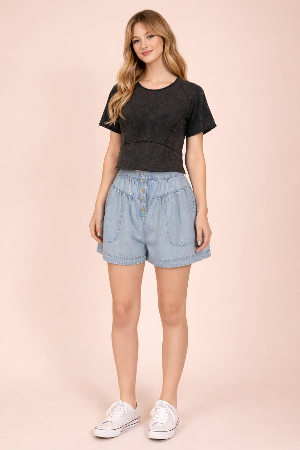 Mineral Washed Fitted Crop Top | Raw Edge Short Sleeve Tee