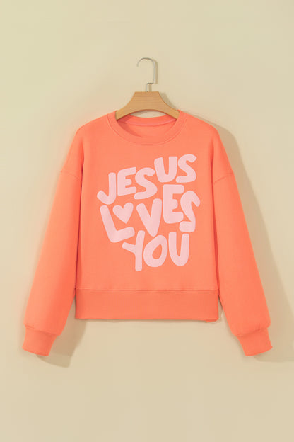 Loved Beyond Measure Sweatshirt | Jesus Loves You Puffy Letter Graphic Crewneck