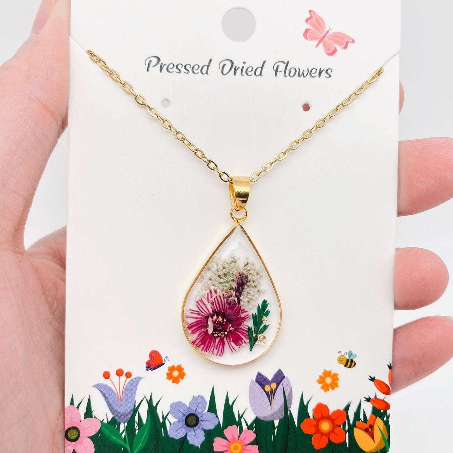 Genuine Pressed Dried Flower Floral Charm Necklace - PDF