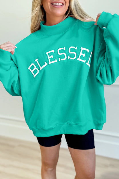 Blessed & Cozy Oversized Mock Neck Sweatshirt | Pink or Sea Green
