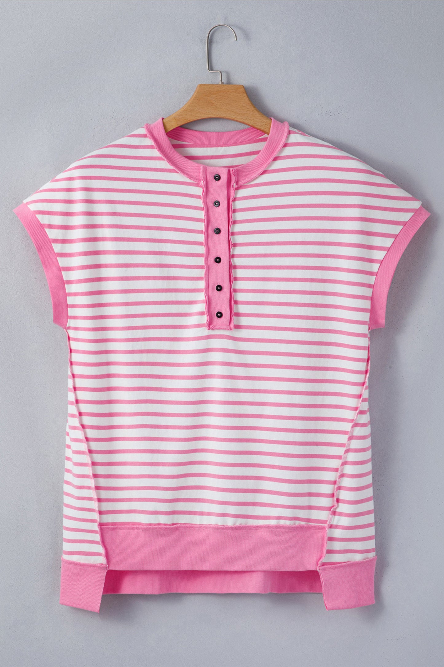 Pink Stripe Button Front High-Low Top 💗