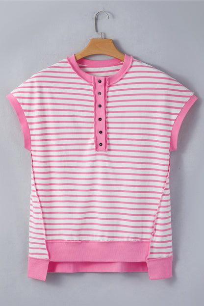 Pink Stripe Button Front High-Low Top 💗