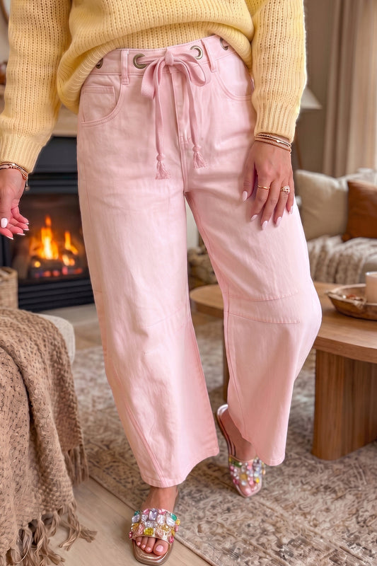 ~PREORDER~ Sunshine & Blush Grommet Tie-Waist Barrel Jeans ~PREORDER~