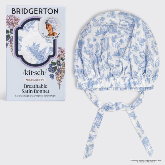 Kitsch x Bridgerton Adjustable Satin Hair Bonnet – Breathable Overnight Hair Protection Bonnet