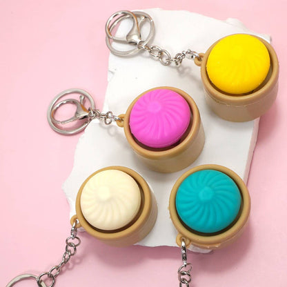 Dim Sum Squish Keychain | Mini Bamboo Steamer Sensory Fidget Toy