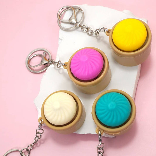 Dim Sum Squish Keychain | Mini Bamboo Steamer Sensory Fidget Toy