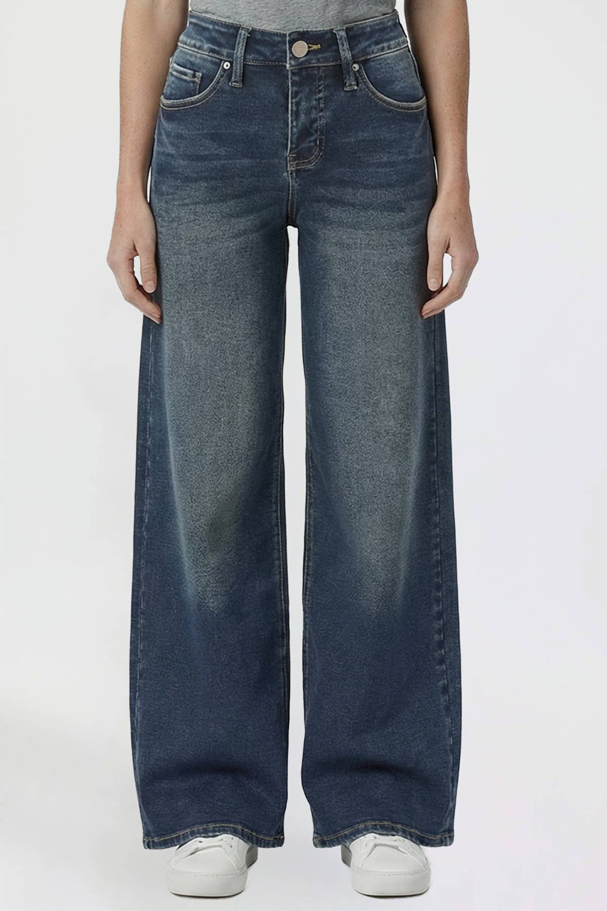 Kayla High Rise Wide Leg Jeans | YMI Premium Stretch Light Wash Denim