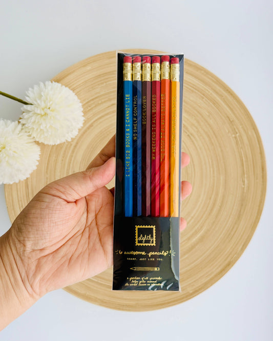 Bookish Pencil Set of 5 – Witty Reading Quotes, Pastel Woodcase Pencils