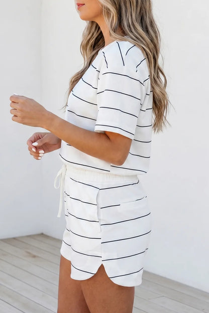 ~PREORDER~ White Stripe Tee & Drawstring Shorts Set ~PREORDER~