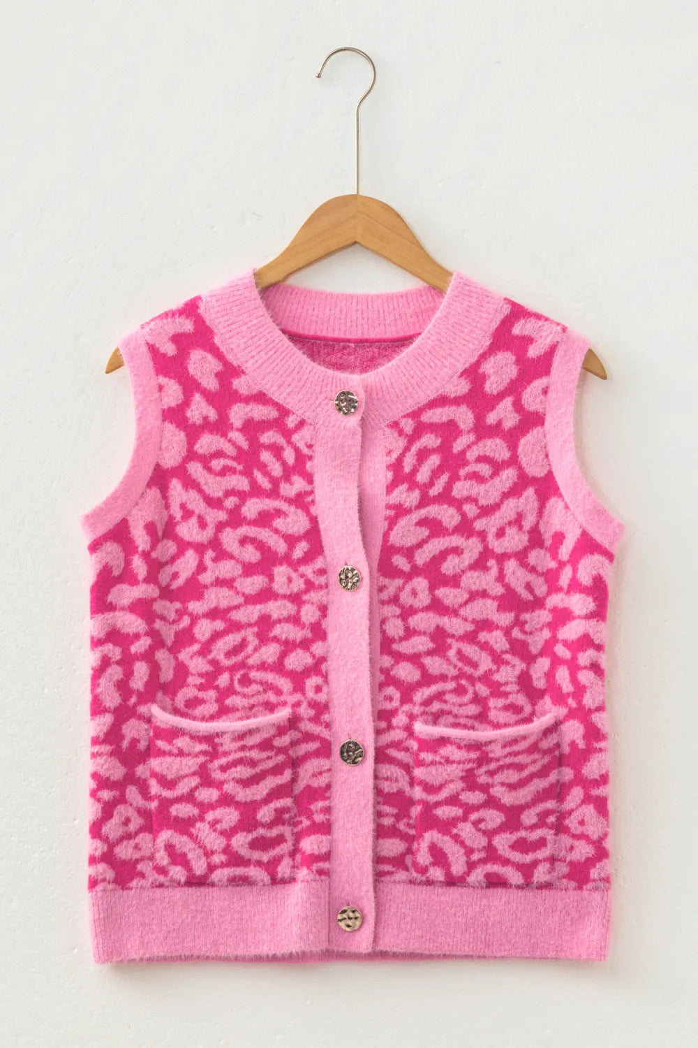 ~PREORDER~ Pink Leopard Print Knit Sleeveless Sweater Vest ~PREORDER~