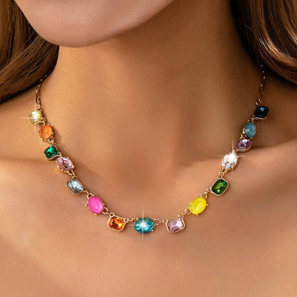 Color Pop Gemstone Paperclip Necklace | Gold Plated Statement Necklace
