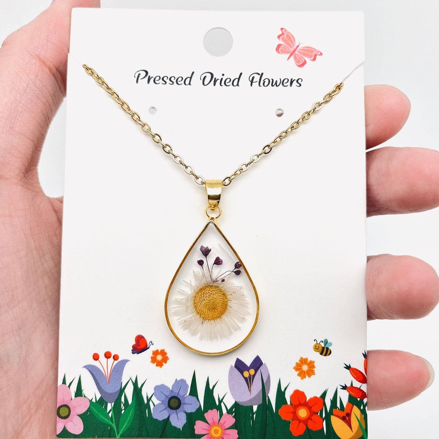 Genuine Pressed Dried Flower Floral Charm Necklace - PDF