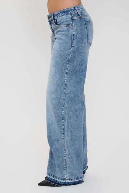 Brittany Release Hem Straight Jeans | YMI Low Rise Wide Straight Denim