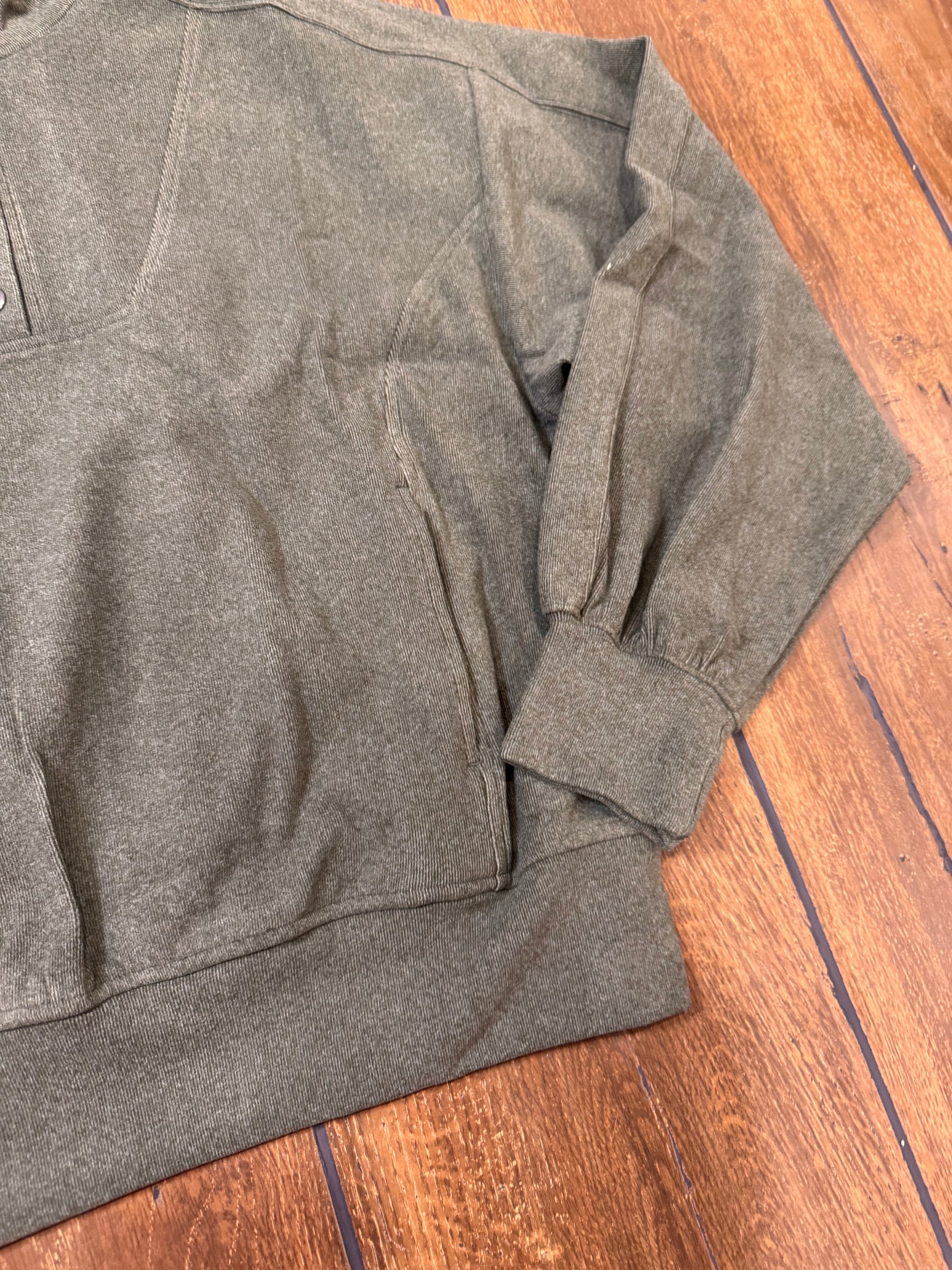 Rae Mode ribbed knit button‑down top styled with denim skirt