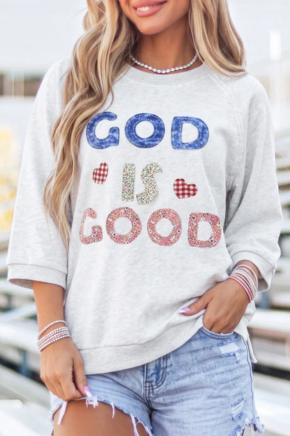 ~PREORDER~ God Is Good Patchwork 3/4 Sleeve Tunic Top ~PREORDER~