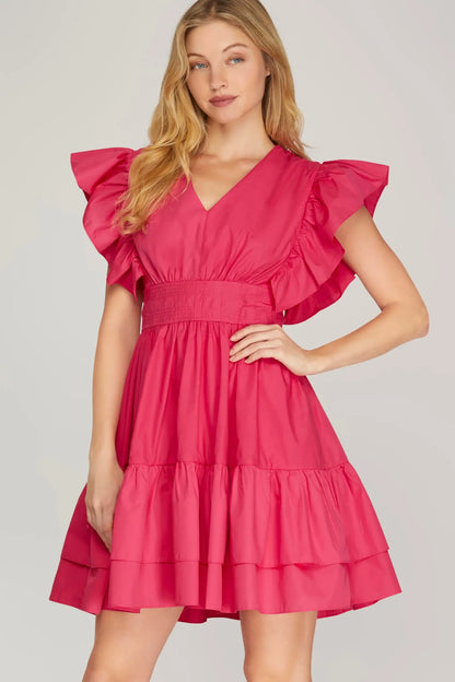 Pretty in Petals Ruffled Tiered V-Neck Dress
