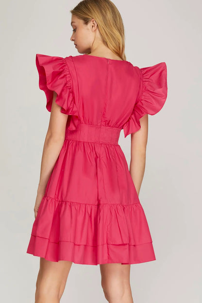 Pretty in Petals Ruffled Tiered V-Neck Dress