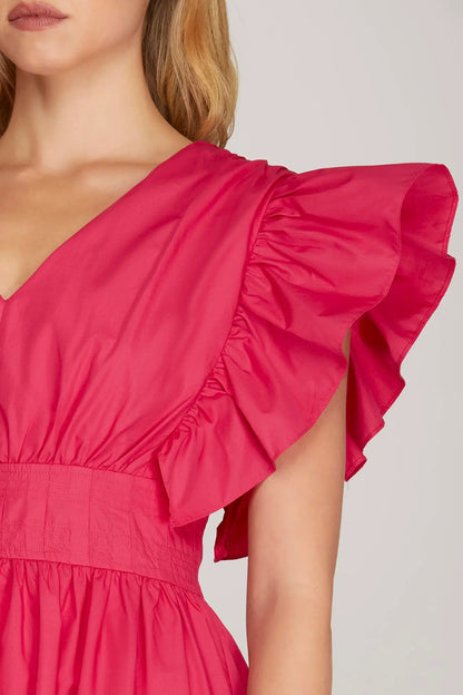 Pretty in Petals Ruffled Tiered V-Neck Dress