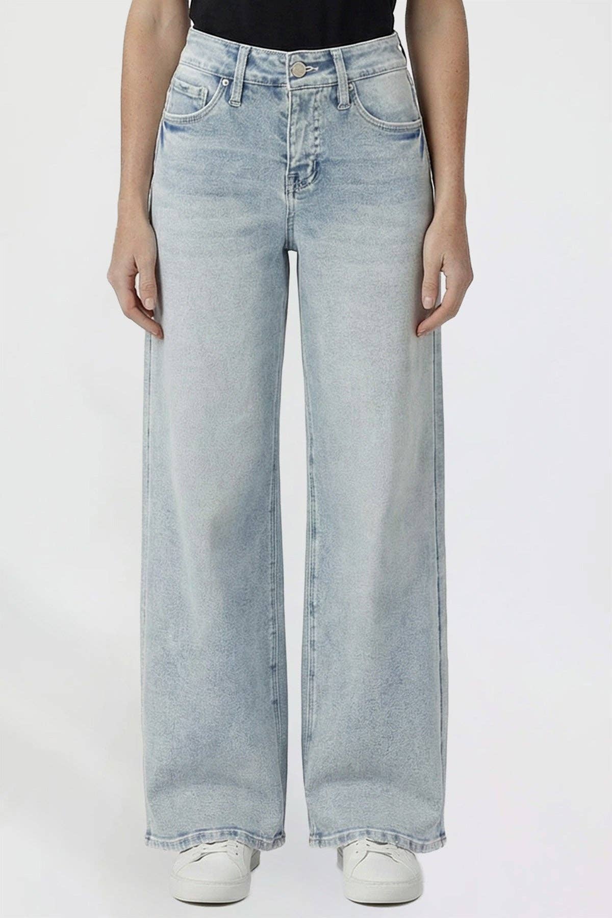 Kayla High Rise Wide Leg Jeans | YMI Premium Stretch Light Wash Denim