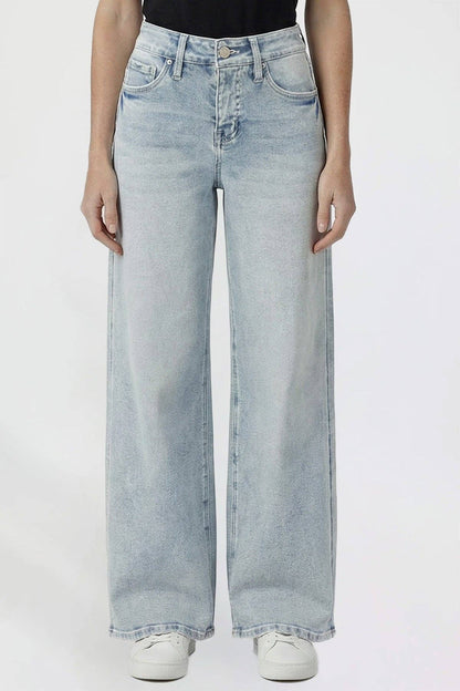 Kayla High Rise Wide Leg Jeans | YMI Premium Stretch Light Wash Denim