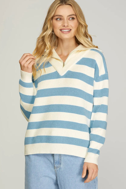 Breezy Stripes Half-Zip Sweater
