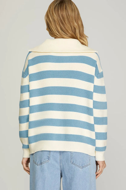 Breezy Stripes Half-Zip Sweater