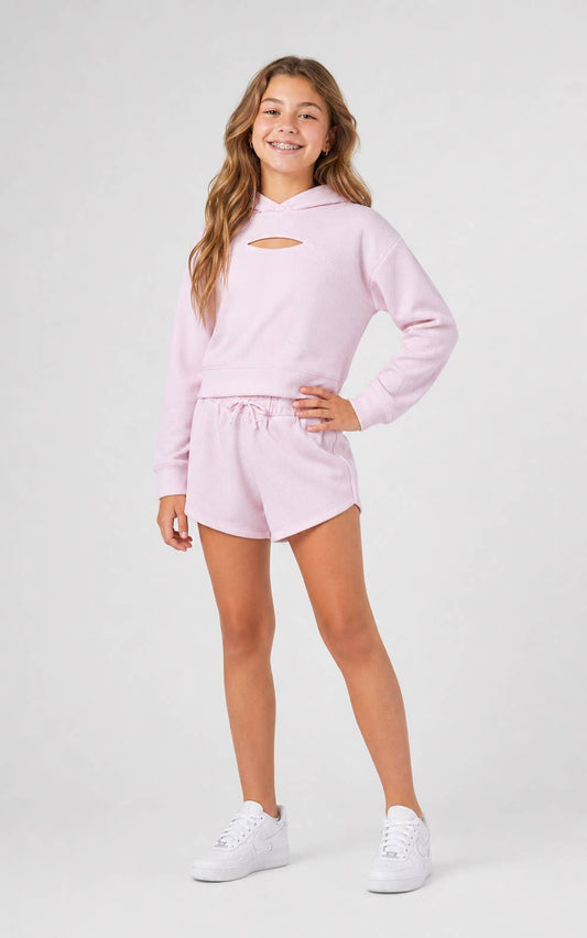 Girls Blush Waffle Hoodie & Shorts Set | Cozy Two-Piece Outfit
