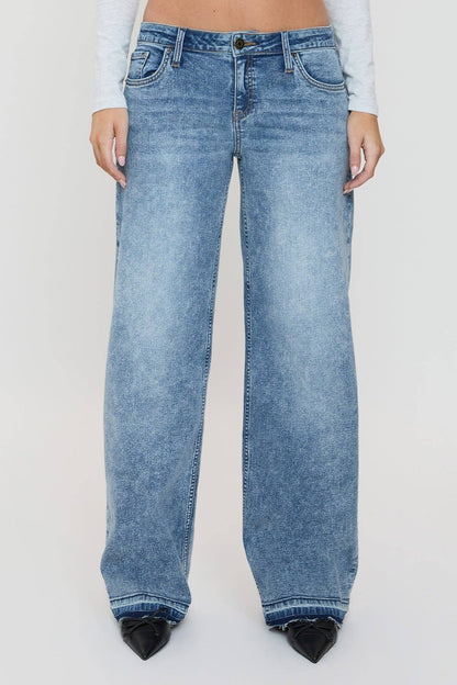 Brittany Release Hem Straight Jeans | YMI Low Rise Wide Straight Denim