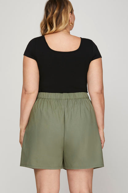 PLUS - BACK ELASTIC WAIST SHORTS WITH POCKETS BY SHEANDSKY