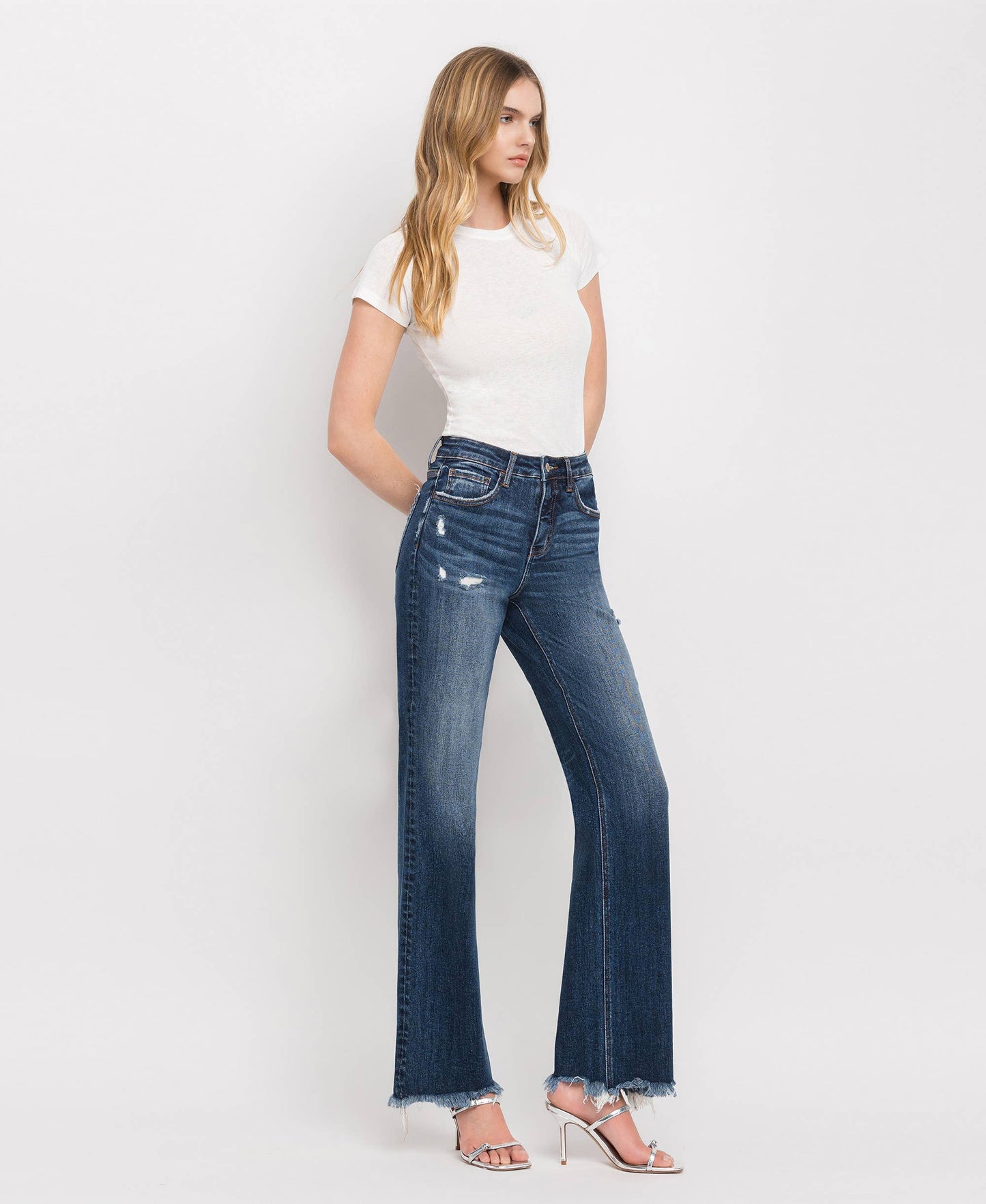 TUMMY CONTROL HIGH RISE FRAYED HEM DAD JEANS LOVERVET BY VERVET