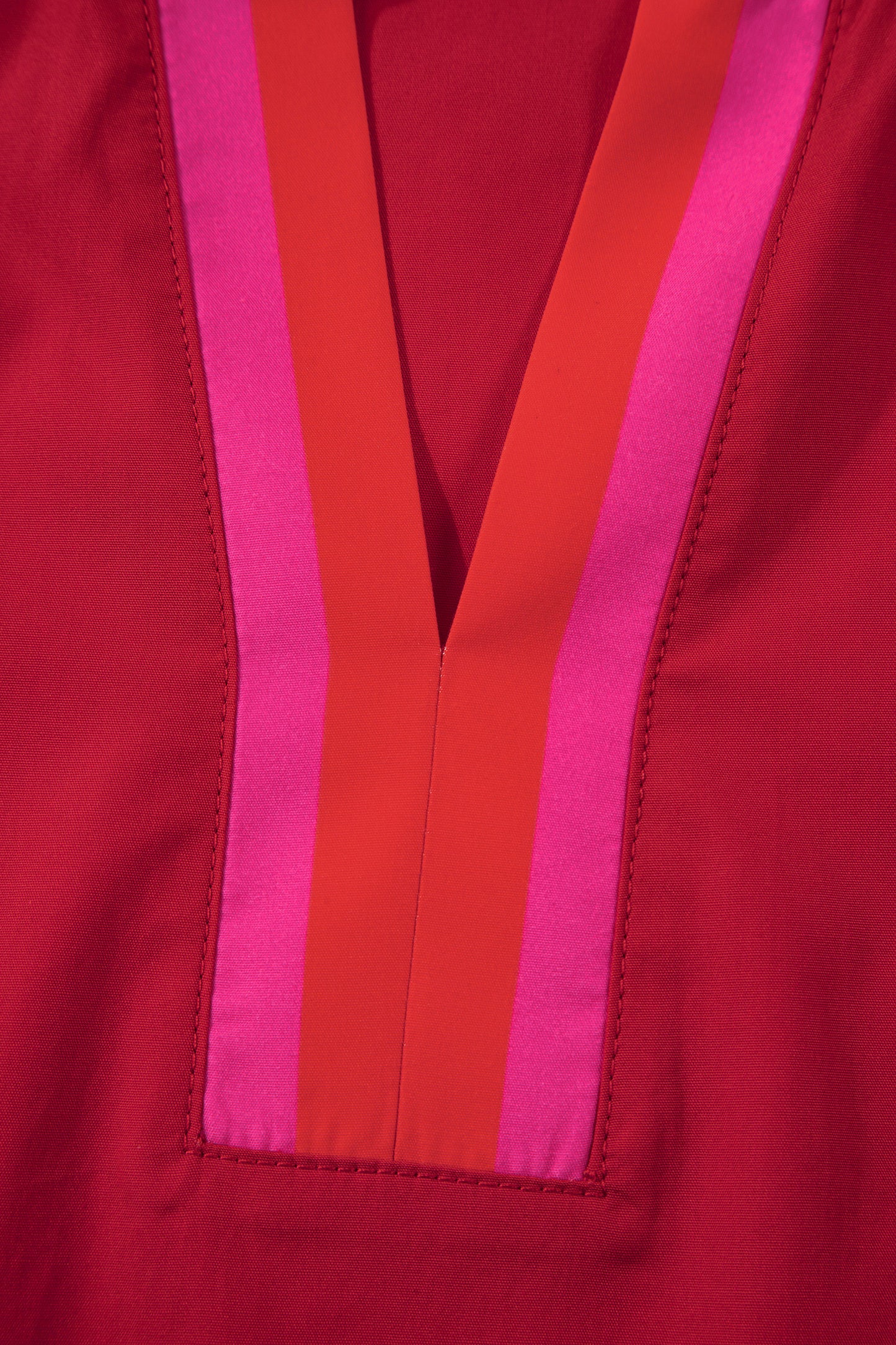 Fiery Red Ruffle Sleeve Blouse | Striped Trim Frill Collar Top