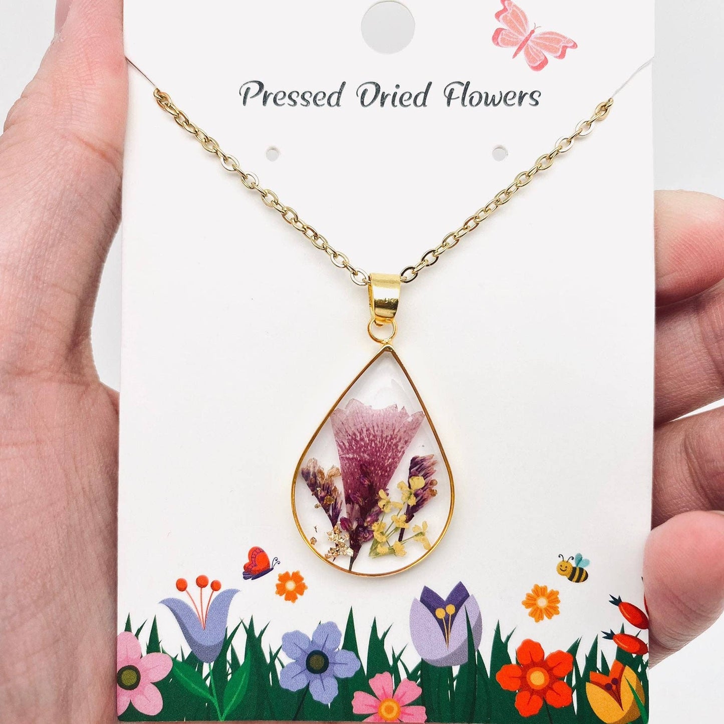 Genuine Pressed Dried Flower Floral Charm Necklace - PDF