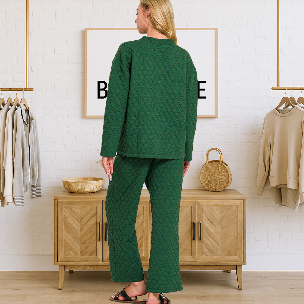 Zenana Quilted Jacket & Pants Set – Cozy, Trendy Lounge Outfit