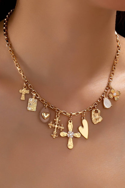 Faith & Fancy Charm Necklace | Vintage Gold Cross & Heart Necklace