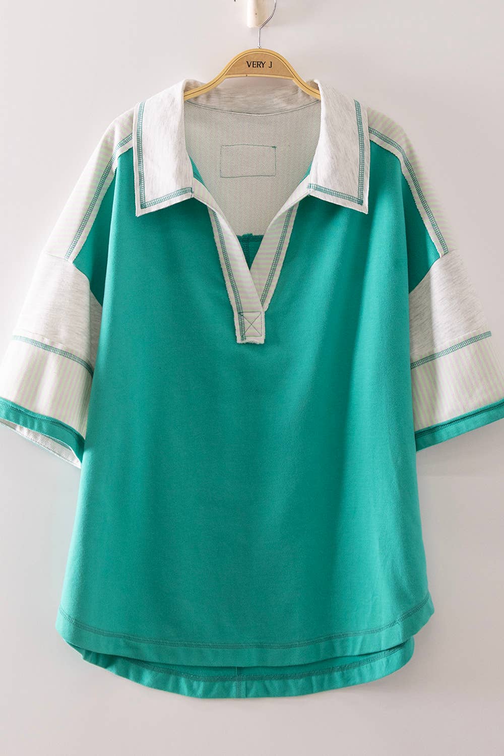 Oversized Collared Knit Top | Contrast Detail Half Sleeve Casual Shirt
