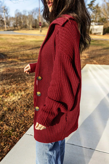 ~PREORDER~ Wine & Dine Red Dahlia Oversized Button Front Sweater Cardigan ~PREORDER~