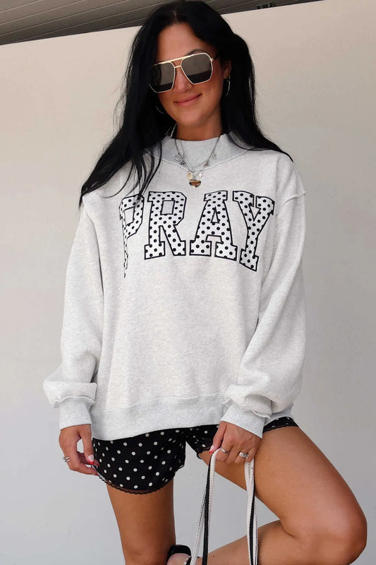 ~PREORDER~ Gray PRAY Polka Dot Embroidered Mock Neck Sweatshirt ~PREORDER~