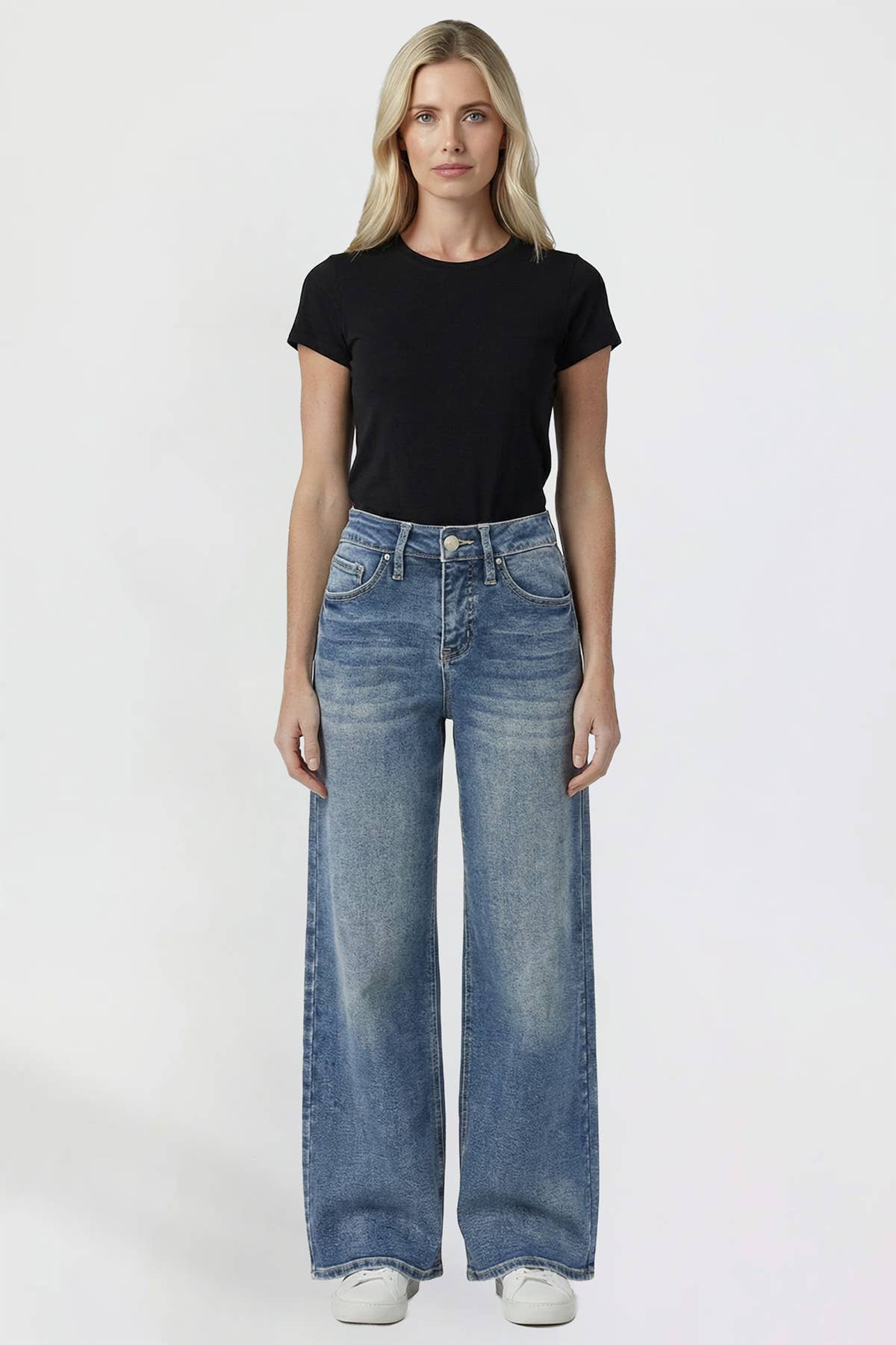 Kayla High Rise Wide Leg Jeans | YMI Premium Stretch Light Wash Denim