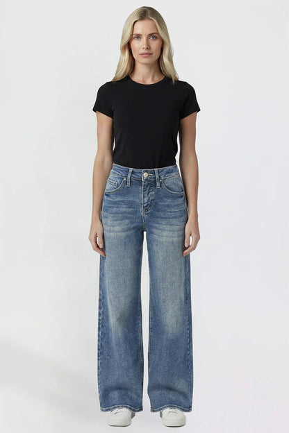 Kayla High Rise Wide Leg Jeans | YMI Premium Stretch Light Wash Denim