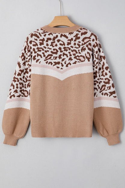🤎 Wild Heart Color Block Leopard Knit Sweater