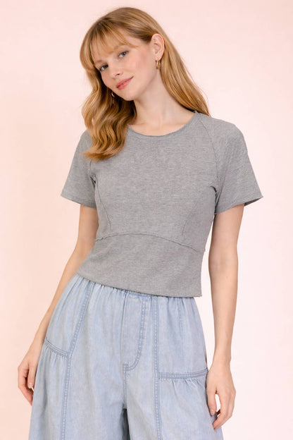 Mineral Washed Fitted Crop Top | Raw Edge Short Sleeve Tee