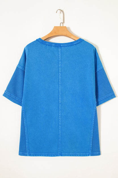 ~PREORDER ~ Blue Mineral Wash Star Mesh Patchwork Oversize Tee ~PREORDER ~