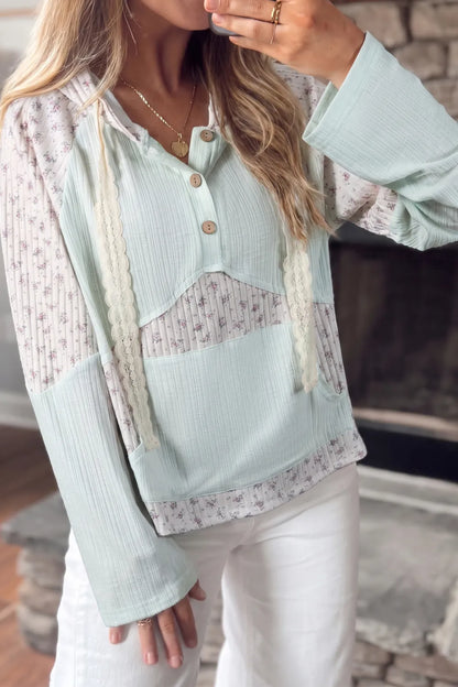 ~PREORDER~ Aqua Bloom Patchwork Hooded Top ~PREORDER~