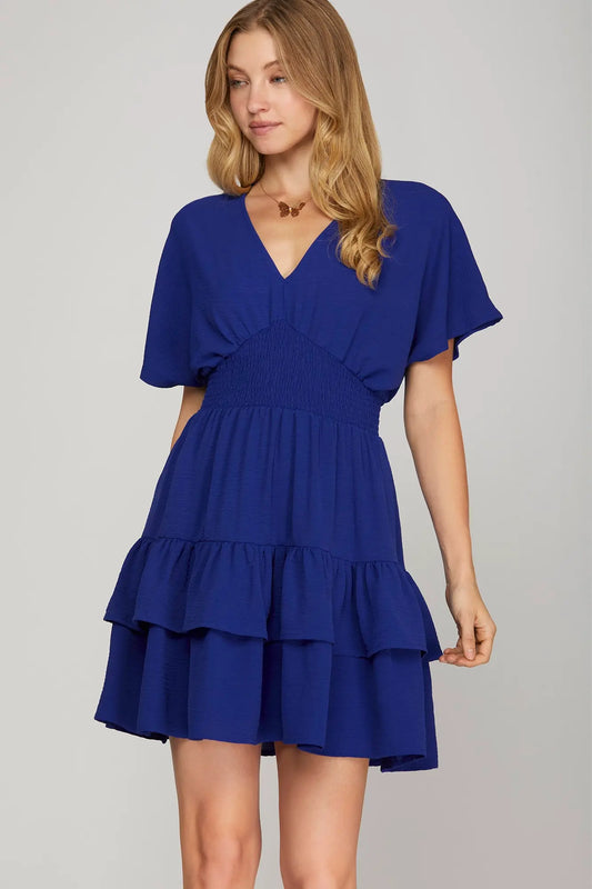 Sapphire Breeze Smocked Mini Dress