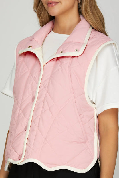 Pretty in Pink Scalloped Quilted Vest