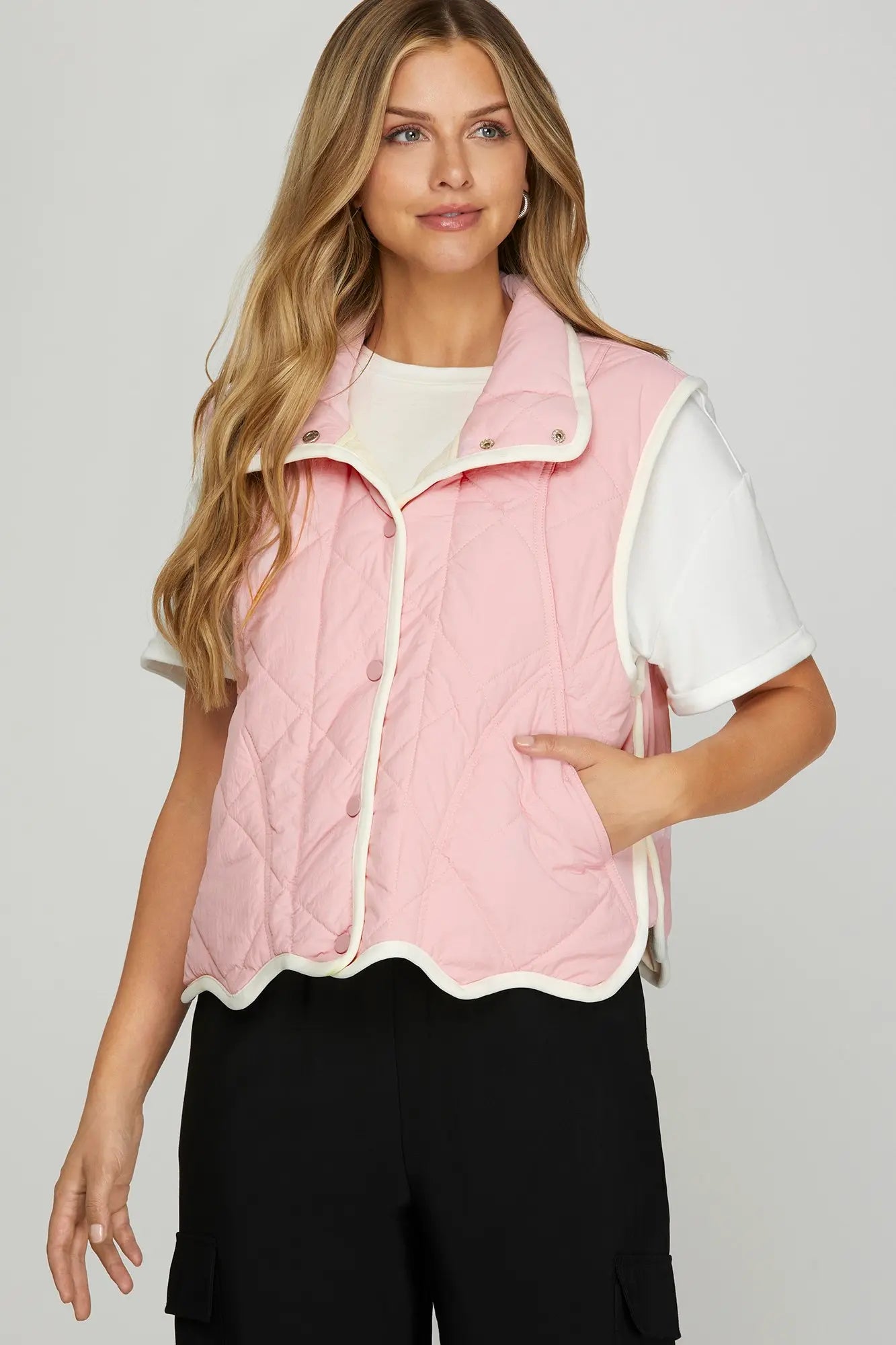Pretty in Pink Scalloped Quilted Vest